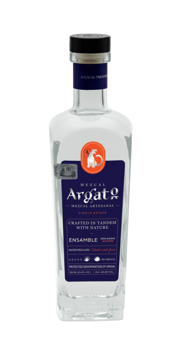 Mezcal Argato Ensamble bottle with purple label